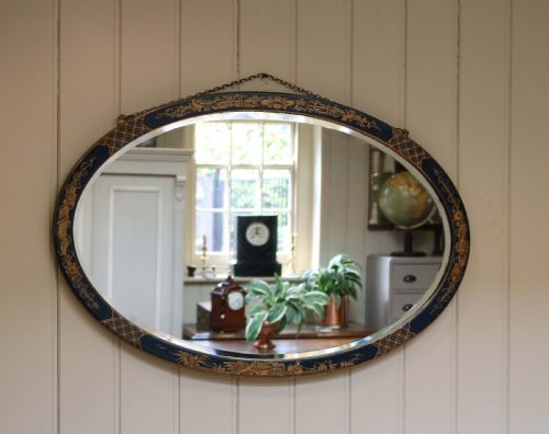 Blue Oval Chinoiserie Wall Mirror