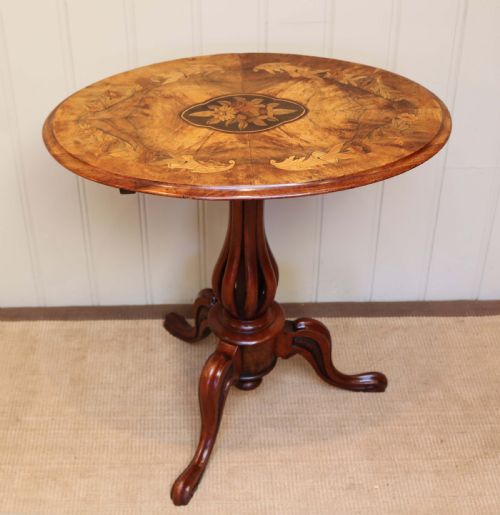 Victorian Walnut Inlaid Oval Tilt Top Table