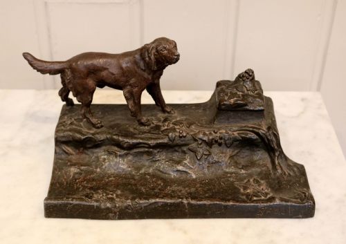 French Spelter Dog Ink Stand