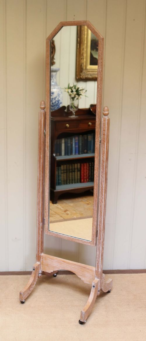 1920s Limed Oak Cheval Mirror