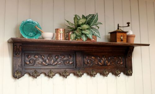 French Solid Oak Carved Wall Shelf