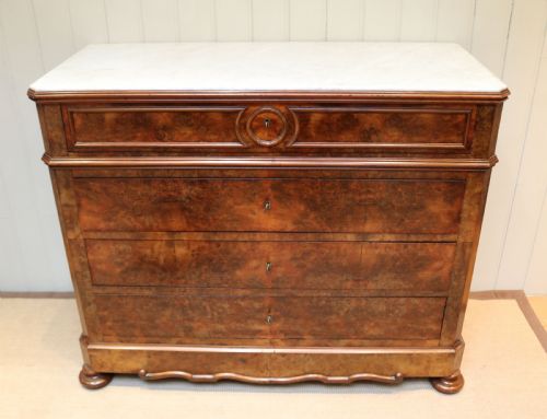French Walnut Marble Top Chest /Commode
