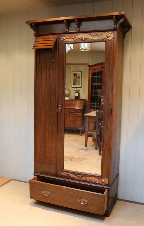 fig 1. Oak Arts And Crafts Mirrored Wardrobe 