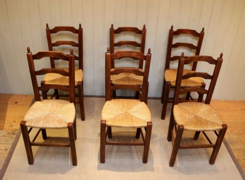 fig 1. Set Of Six Beech Rush Seat Chairs 