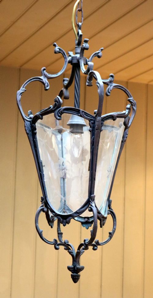 French Bronze Etched Glass Lantern