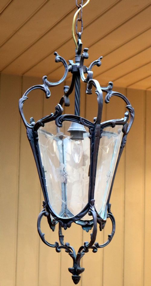 fig 1. French Bronze Etched Glass Lantern