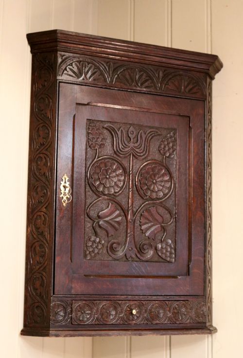 fig 1. Small Georgian Carved Oak Corner Cabinet