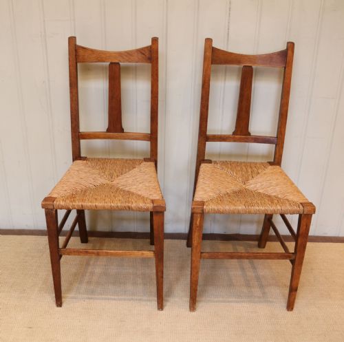 Pair of Oak Arts and Crafts Rush Seat Chairs