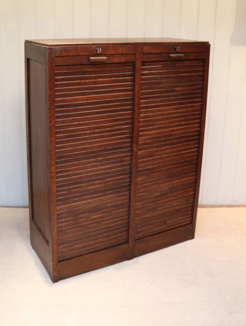 Oak Double Tambour Front Filing Cabinet