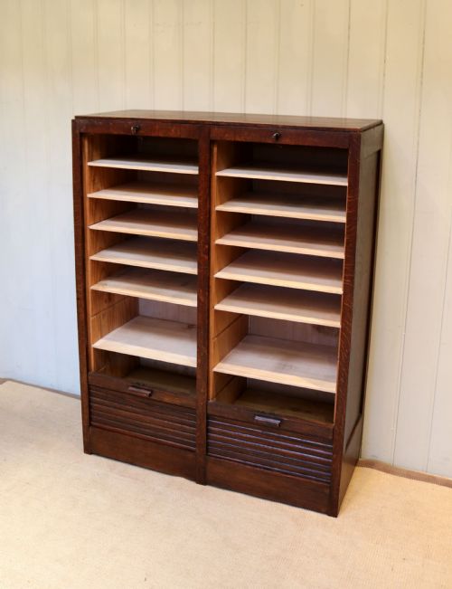 fig 1. Oak Double Tambour Front Filing Cabinet 
