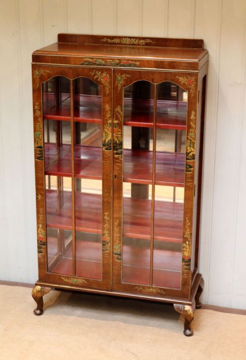 Walnut Chinoiserie Decorated Display Cabinet
