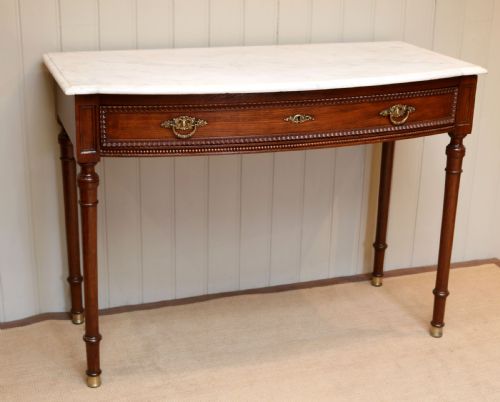 French Oak Marble Top Bow Front Table
