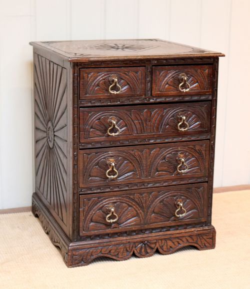 fig 1. Small Proportioned Carved Oak Chest Of Drawers