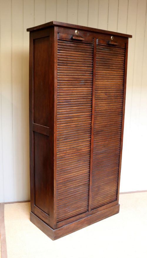 French Dark Oak Double Tambour Front Filing Cabinet