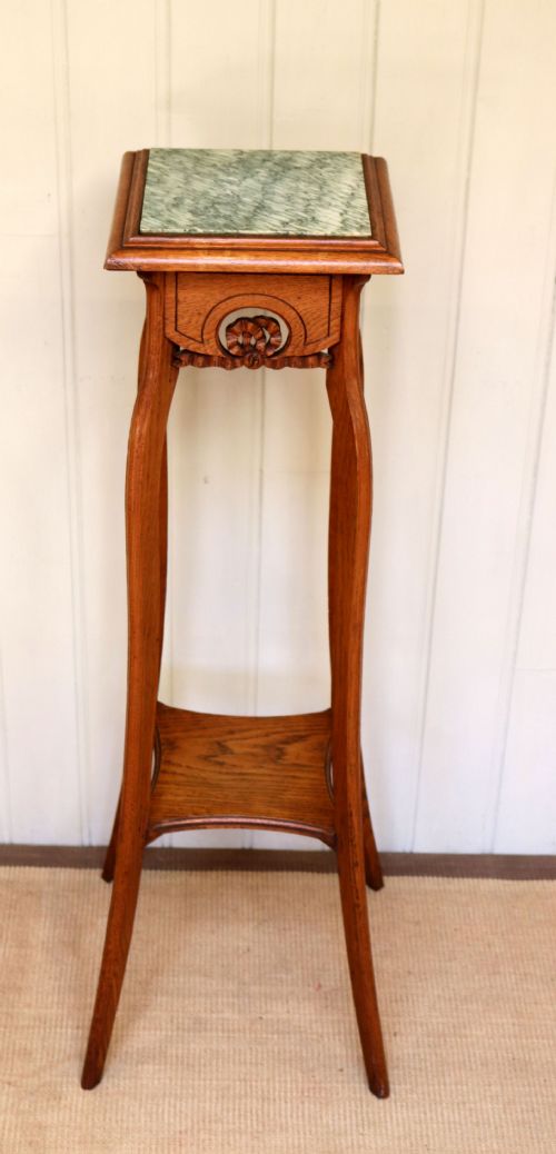 French Oak Marble Top Plant Stand