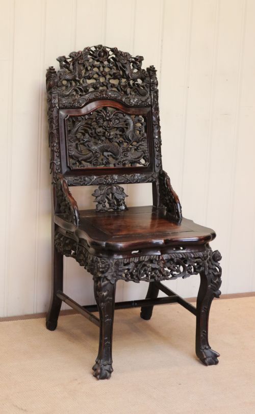 Intricately Carved Chinese Hardwood Chair