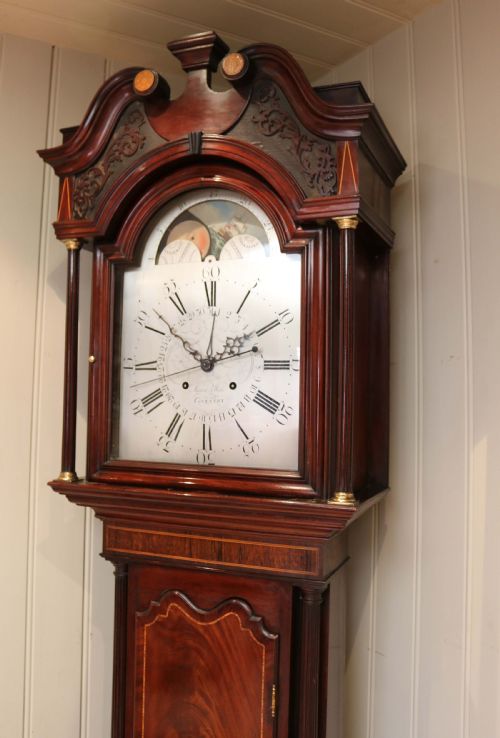 fig 1. Mahogany and Inlay Centre Seconds Longcase Clock (England, c. 1790 to c. 1800)