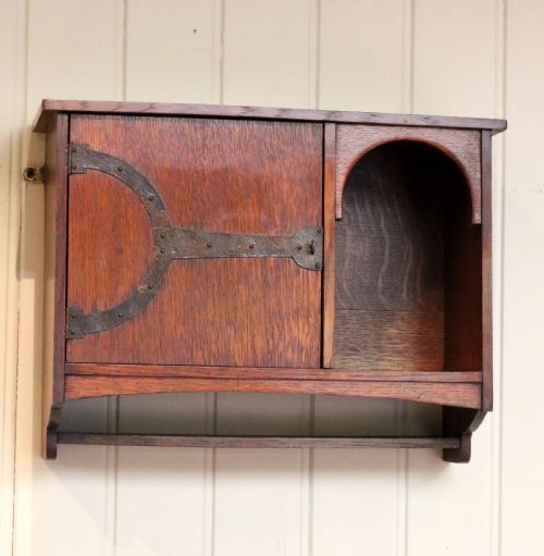 fig 1. Attractive Oak Arts And Crafts Wall Cabinet