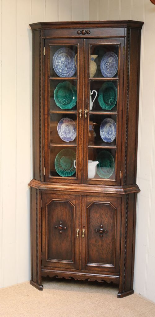 1920s Oak Corner Display Cabinet