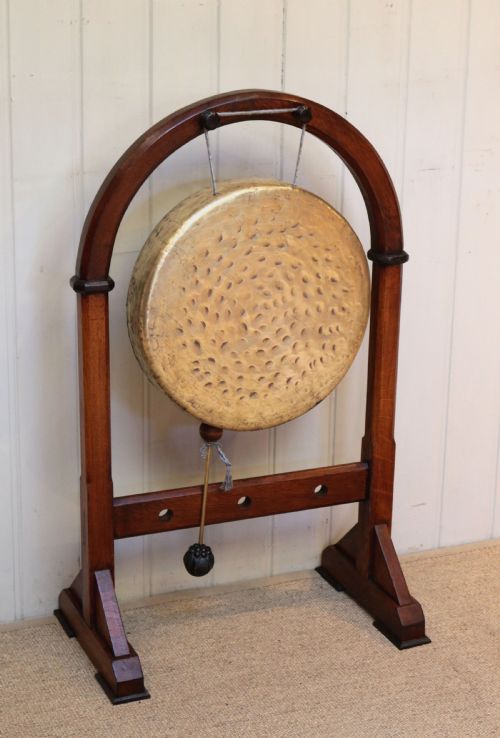 fig 1. Edwardian Oak Framed Floor Standing Gong