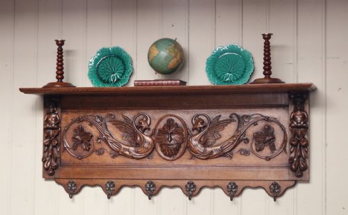 Substantial Carved Oak Wall Shelf