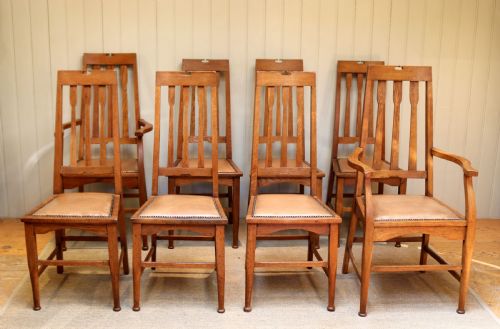 Set of Eight Arts and Crafts Dining Chairs