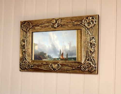Arts and Crafts Embossed Brass Wall Mirror