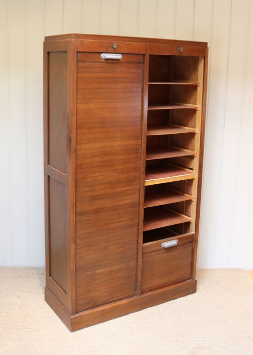 French Oak Double Tambour Front Filing Cabinet