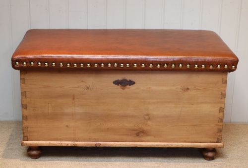 Victorian Pine Coffer with a Leather Seat