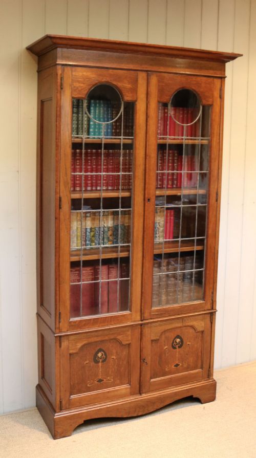 Tall Arts and Crafts Oak Cabinet Bookcase