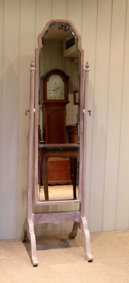 1920s Limed Oak Cheval Mirror