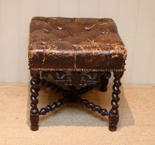 Rustic Oak Leather Top Stool