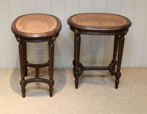 Pair of French Beech Wood Cane Seat Stools