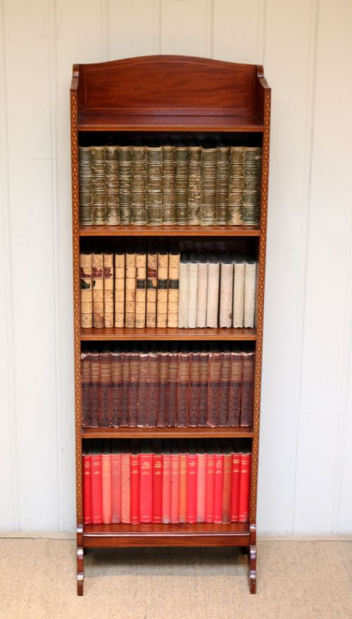 Edwardian Tall Slim Open Mahogany Bookcase