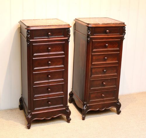 Pair of French Rosewood Marble Top Bedside Cabinets