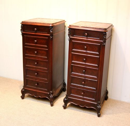 fig 1. Pair Of French Rosewood Marble Top Bedside Cabinets