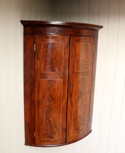 Early 19th Century Mahogany Bow Front Corner Wall Cabinet
