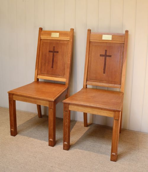 Pair of Solid Oak Church Chairs