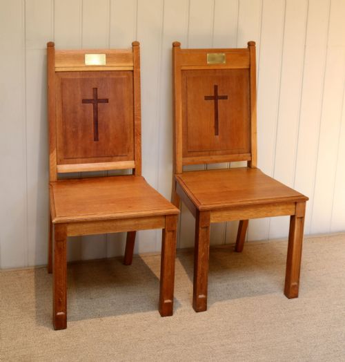 fig 1. Pair Of Solid Oak Church Chairs
