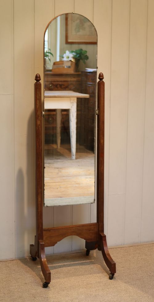 Small Proportioned Oak Framed Cheval Mirror