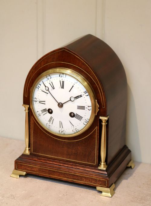 fig 1. Mahogany Inlaid Lancet Top Mantel Clock
