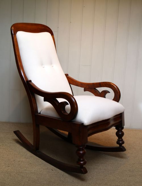 fig 1. Victorian Mahogany Upholstered Rocking Chair