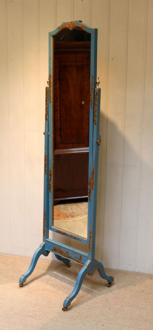 Unusual Blue Chinoiserie Cheval Mirror