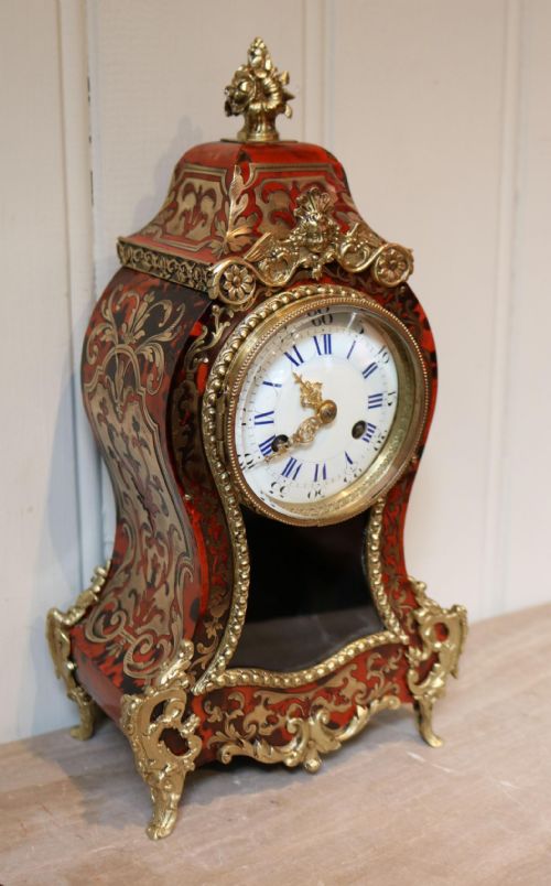 Small French Tortoiseshell and Brass Inlay Mantel Clock