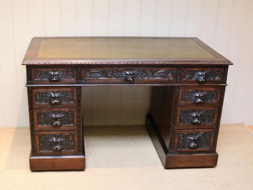 Victorian Green Man Carved Pedestal Desk
