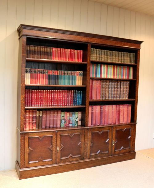 Large Double Front Oak Open Bookcase