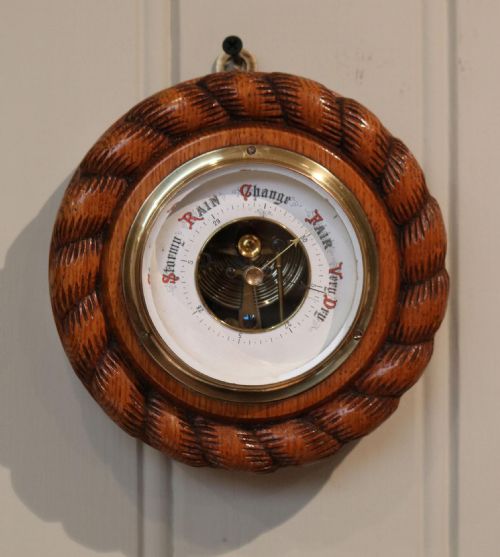 Small Oak Rope Twist Aneroid Barometer