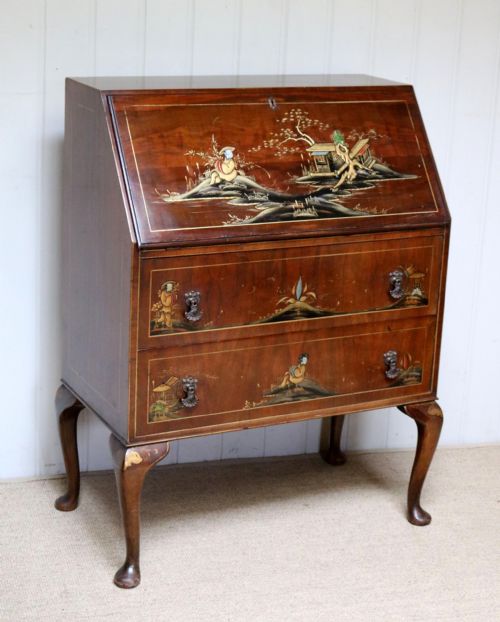 Walnut Chinoiserie Bureau