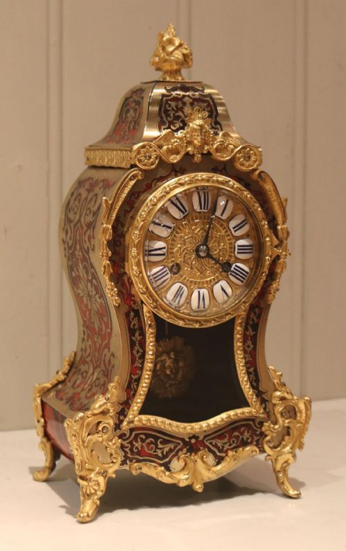 Small French Tortoiseshell and Brass Inlay Mantel Clock