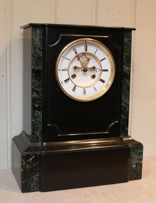 Mid 19th Century Polished Slate Visible Escapement Mantel Clock